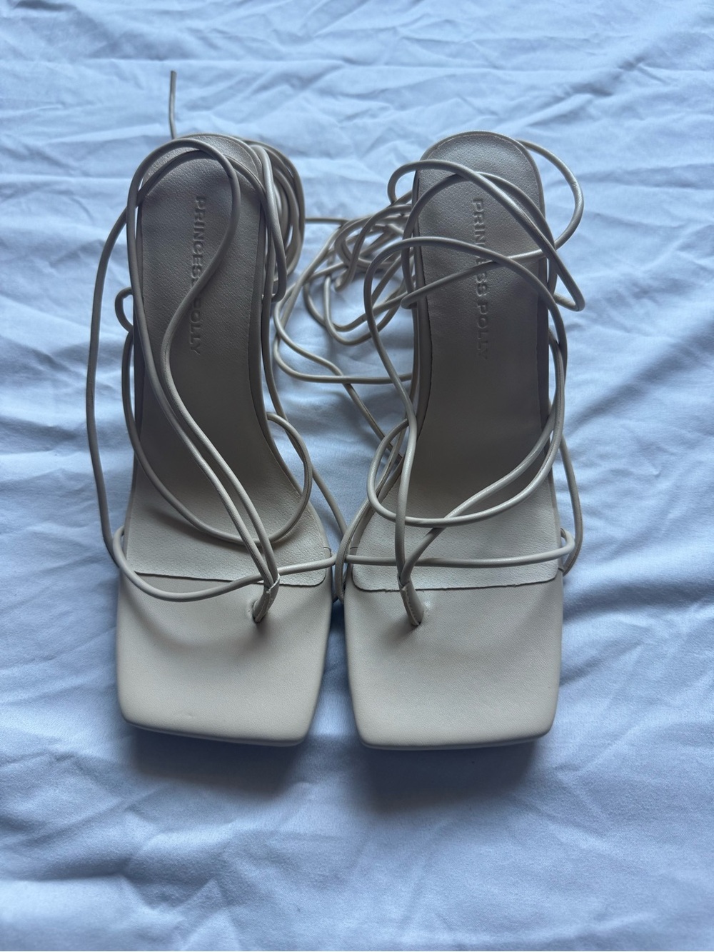 Princess Poly nude strappy heels square toe size 7